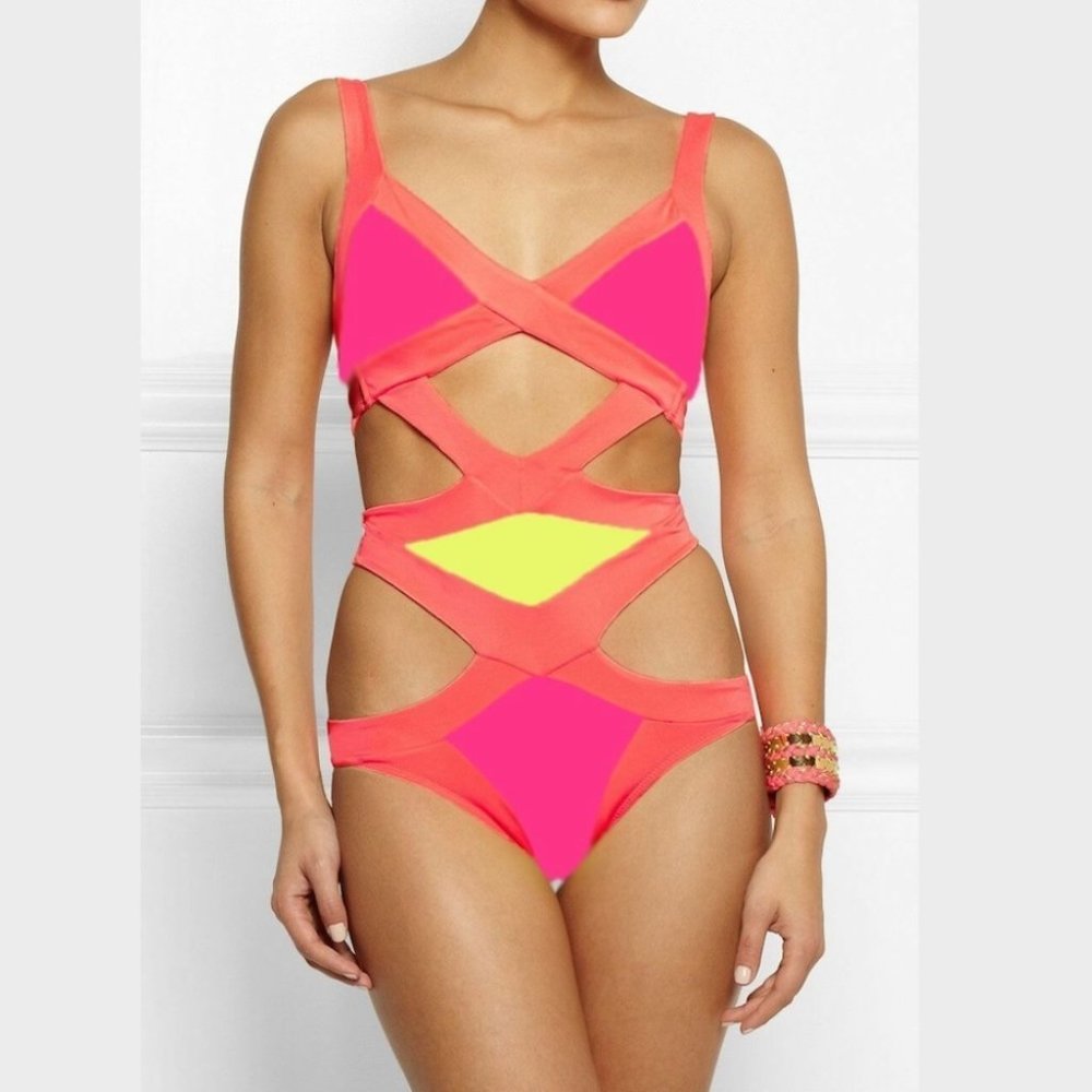 Agent Provocateur Pink and Red One Piece Mazzy Swimsuit - Picture 2 of 8